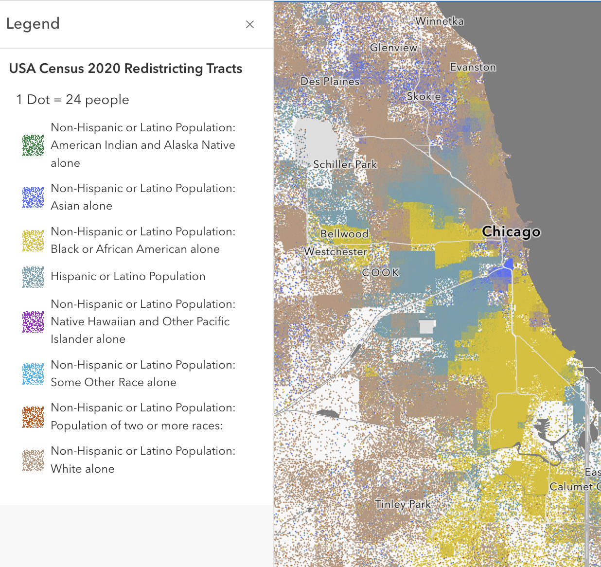 Image of racial concentrations in Chicago, showing significant segregation