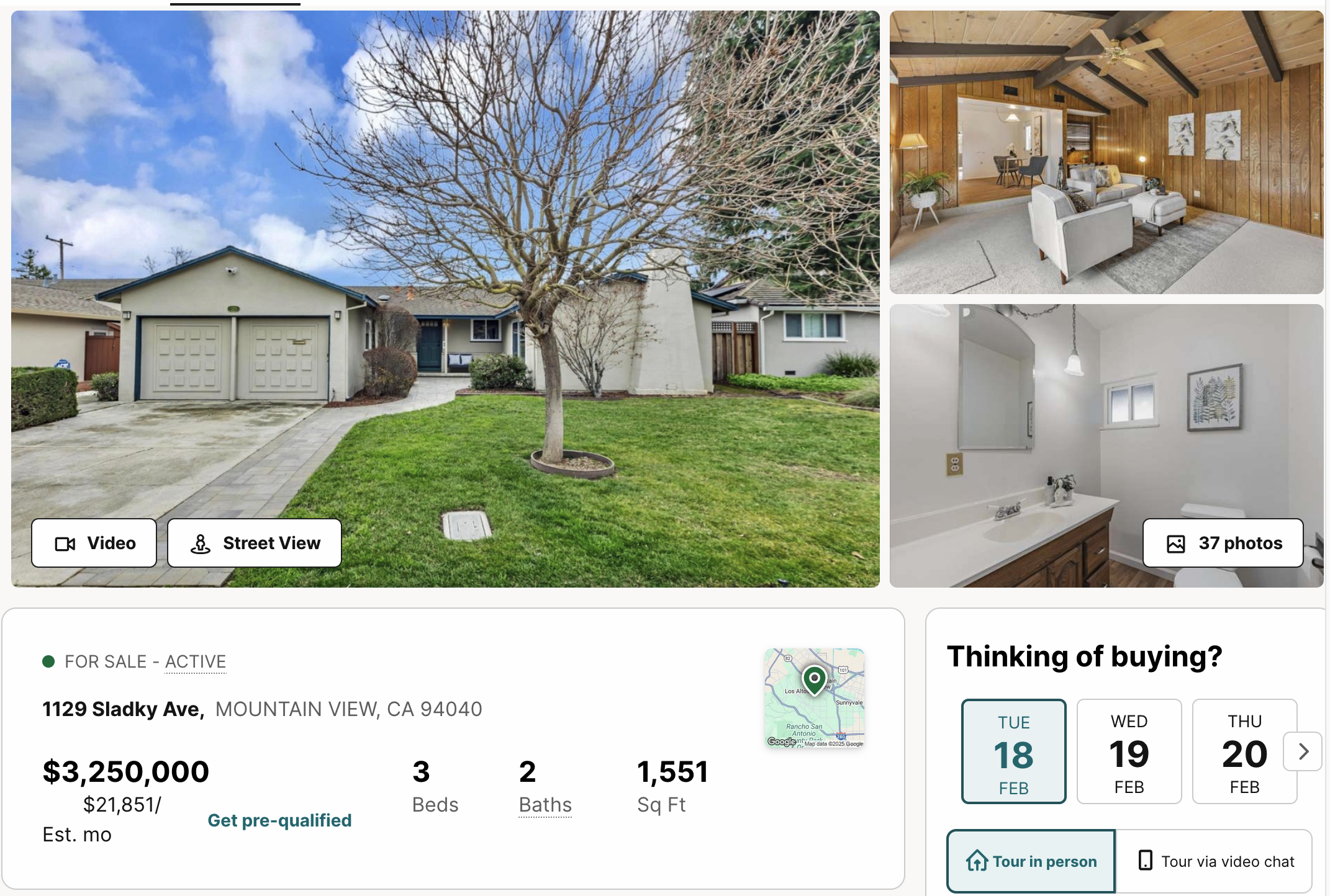 A 3-bedroom, 2-bath, 1500 square foot home listed at $3,250,000 in Mountain View, CA