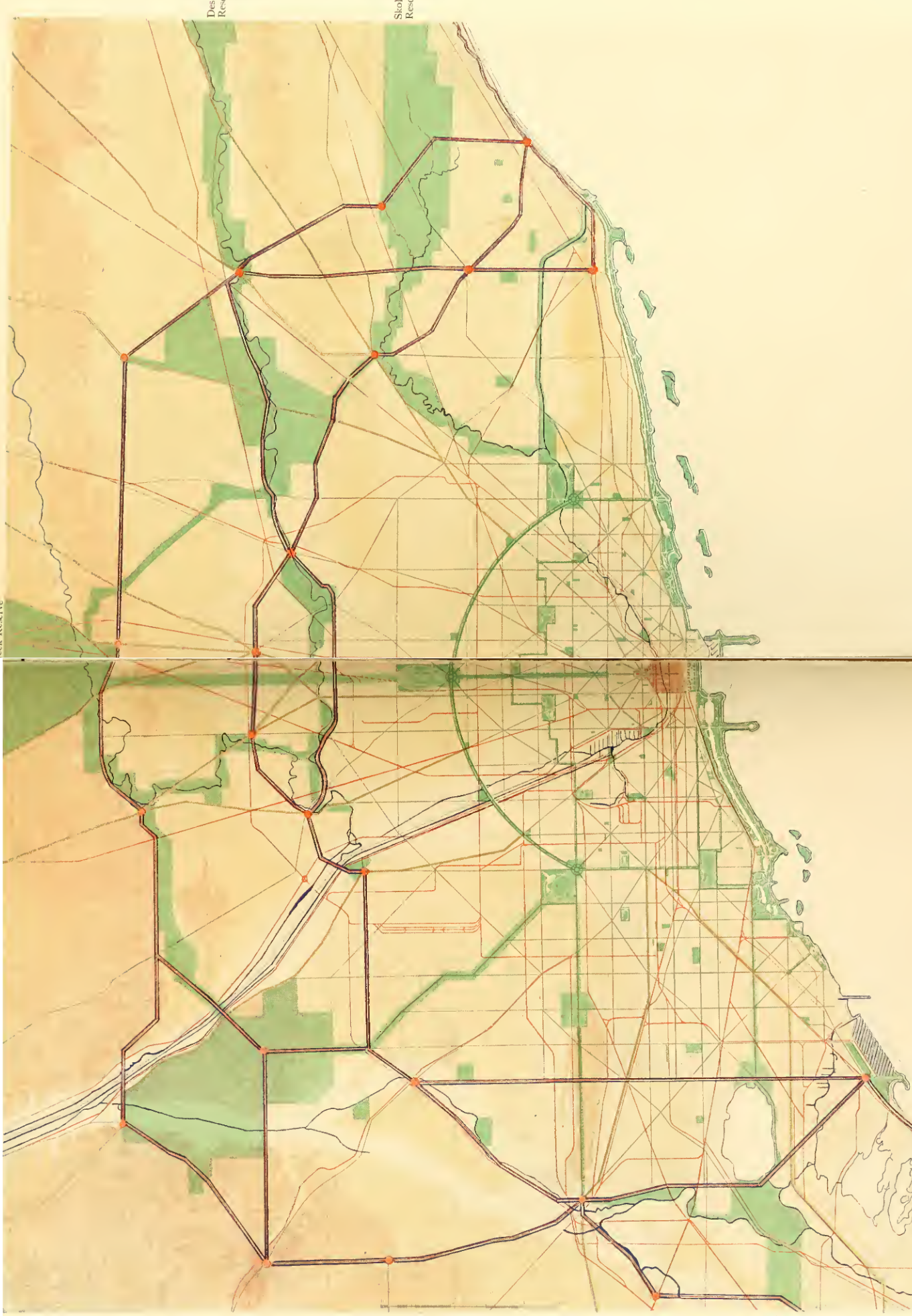 Map of Chicago, showing existing and proposed parks