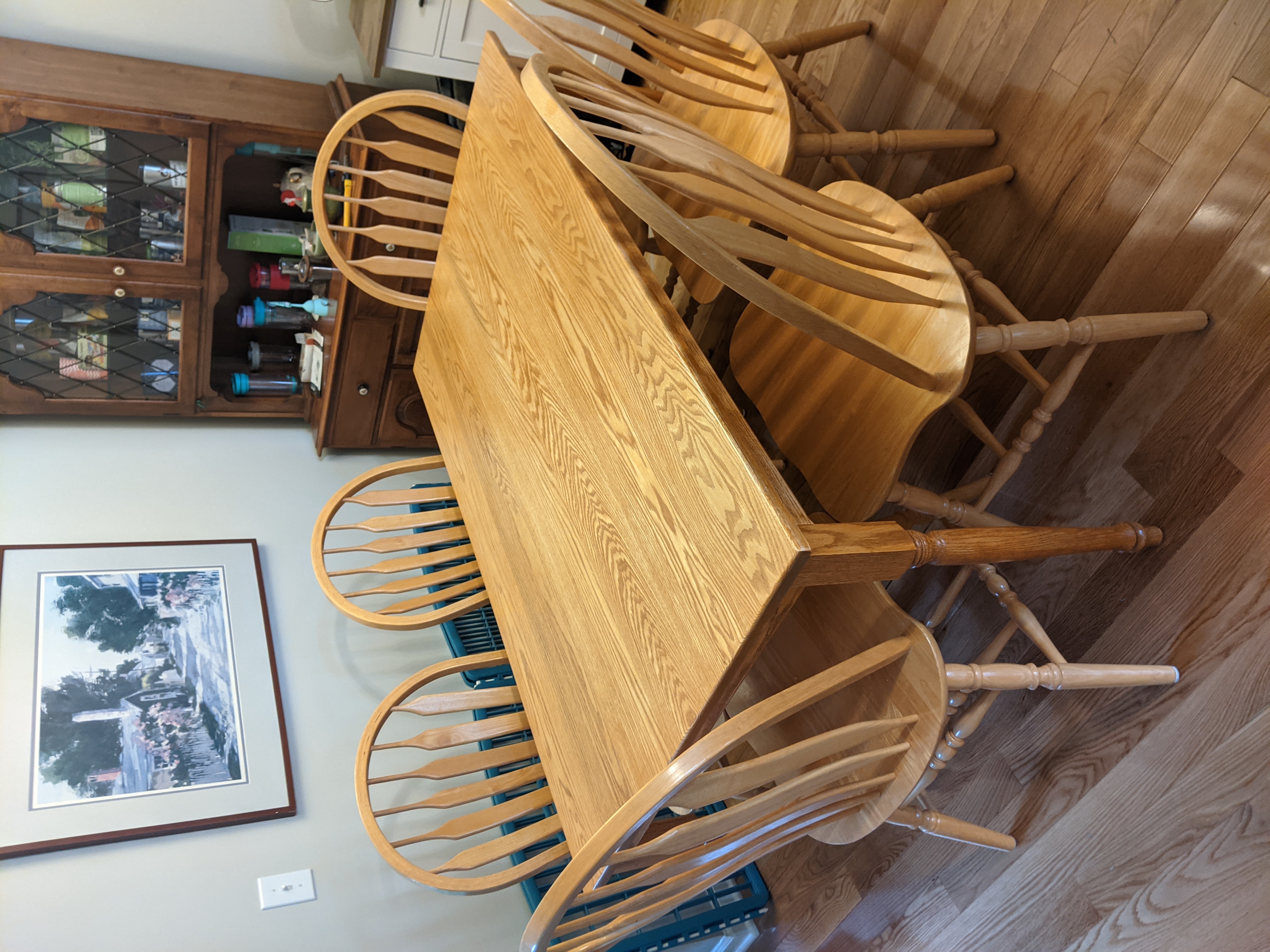 A rectangular oak table