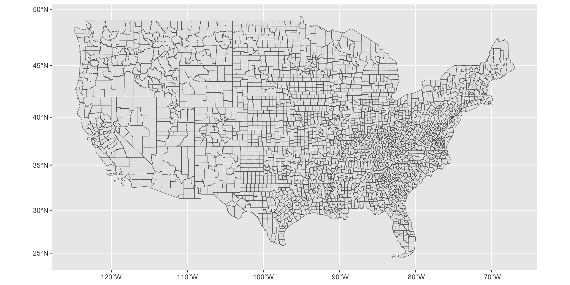 US county map, showing counties are much larger in the West